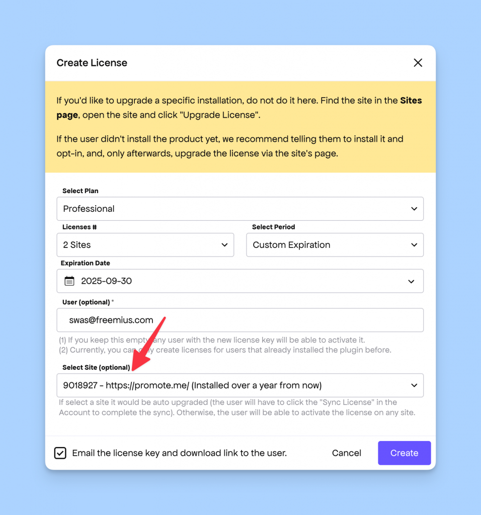Freemius Developer Dashbaord Create License UI