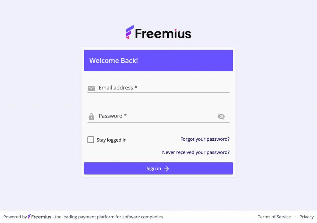 Login page of Freemius Customer Portal