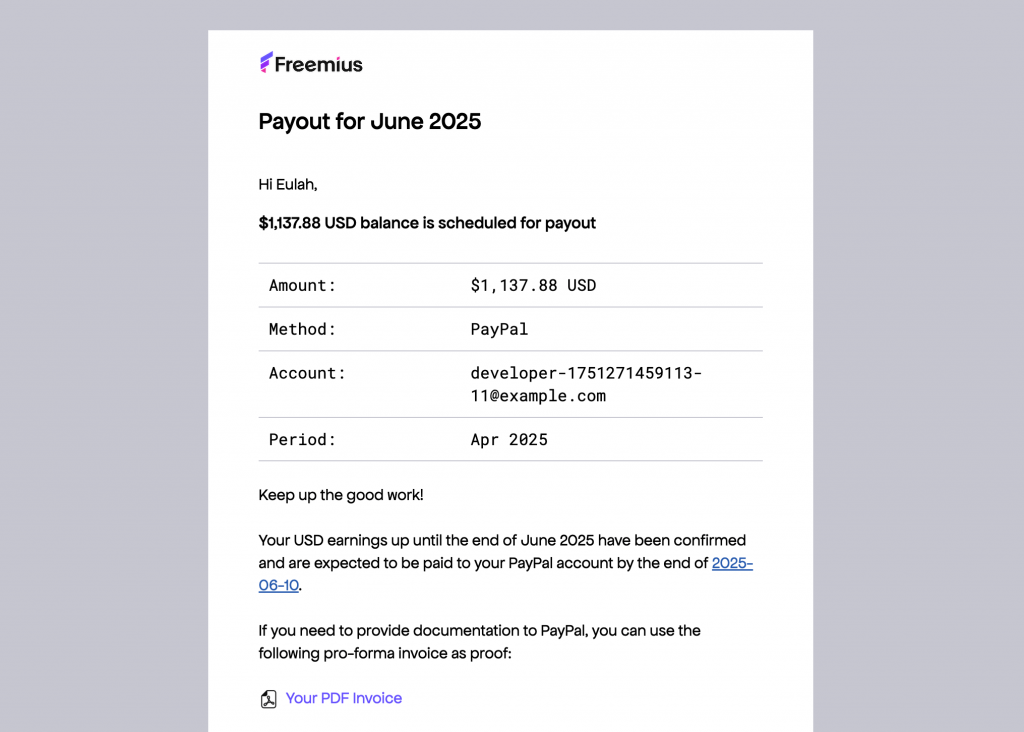 Freemius Payout Schedule email