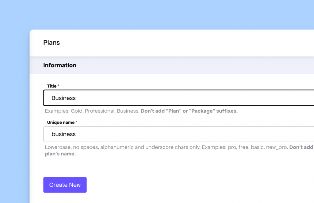 Freemius New Plan Form
