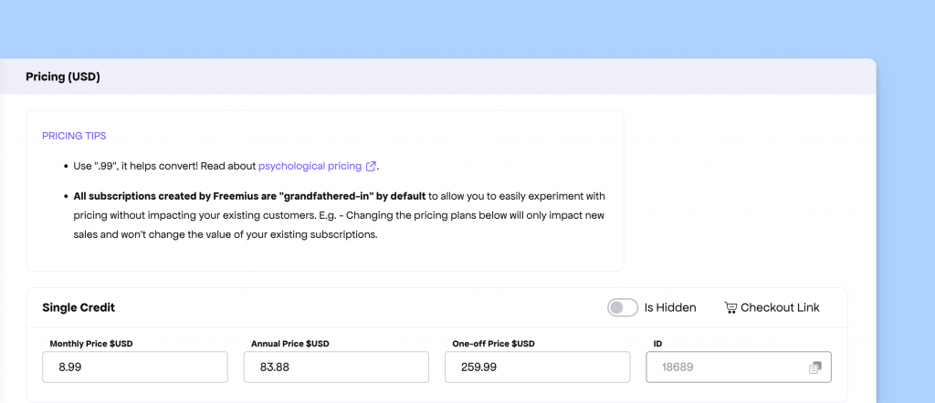 Freemius pricing form