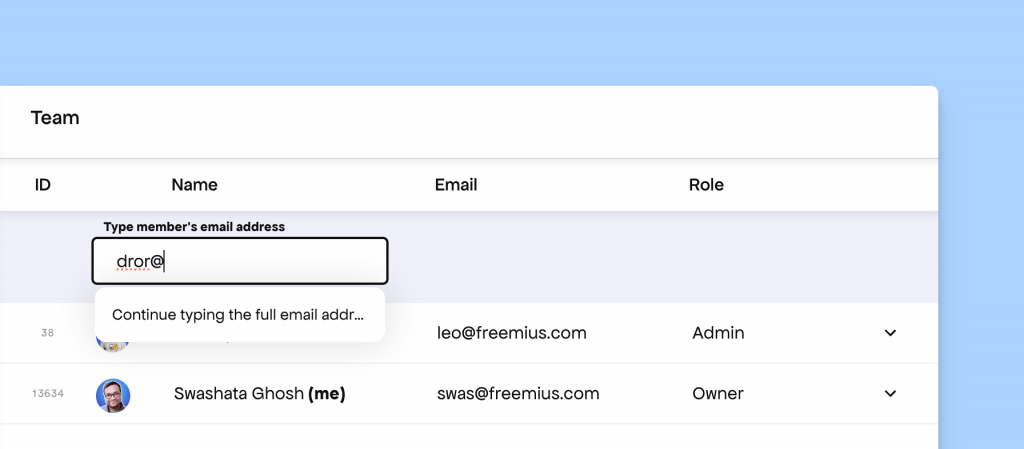 Adding new team member from the Freemius Developer Dashboard