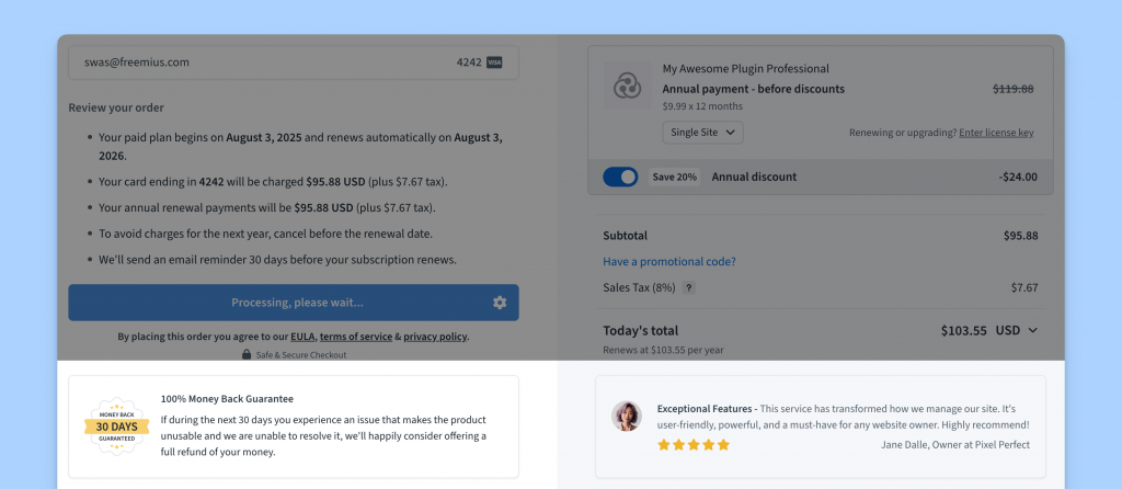 Freemius Checkout Social Proofing UI