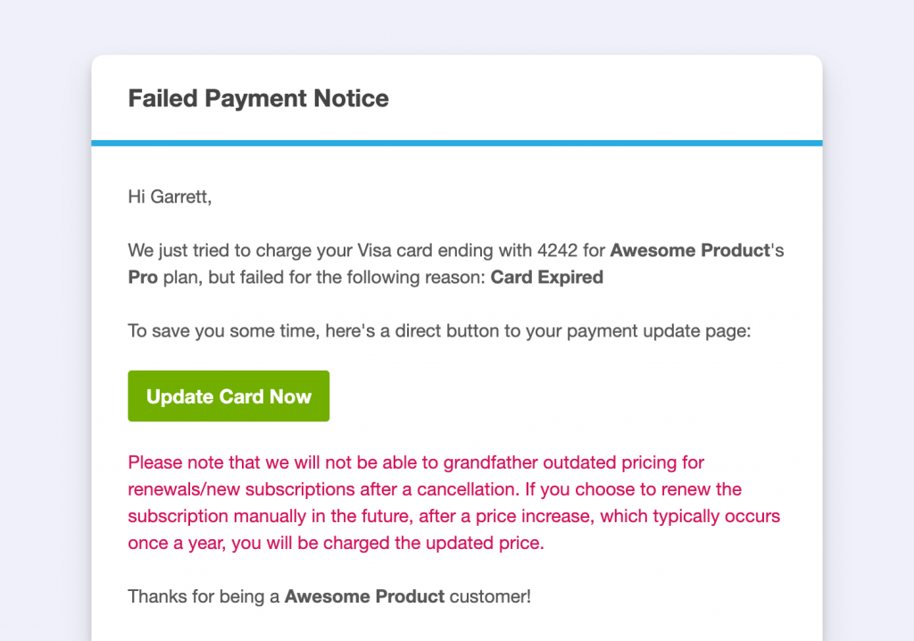 Freemius Dunning or Payment Recovery Flow