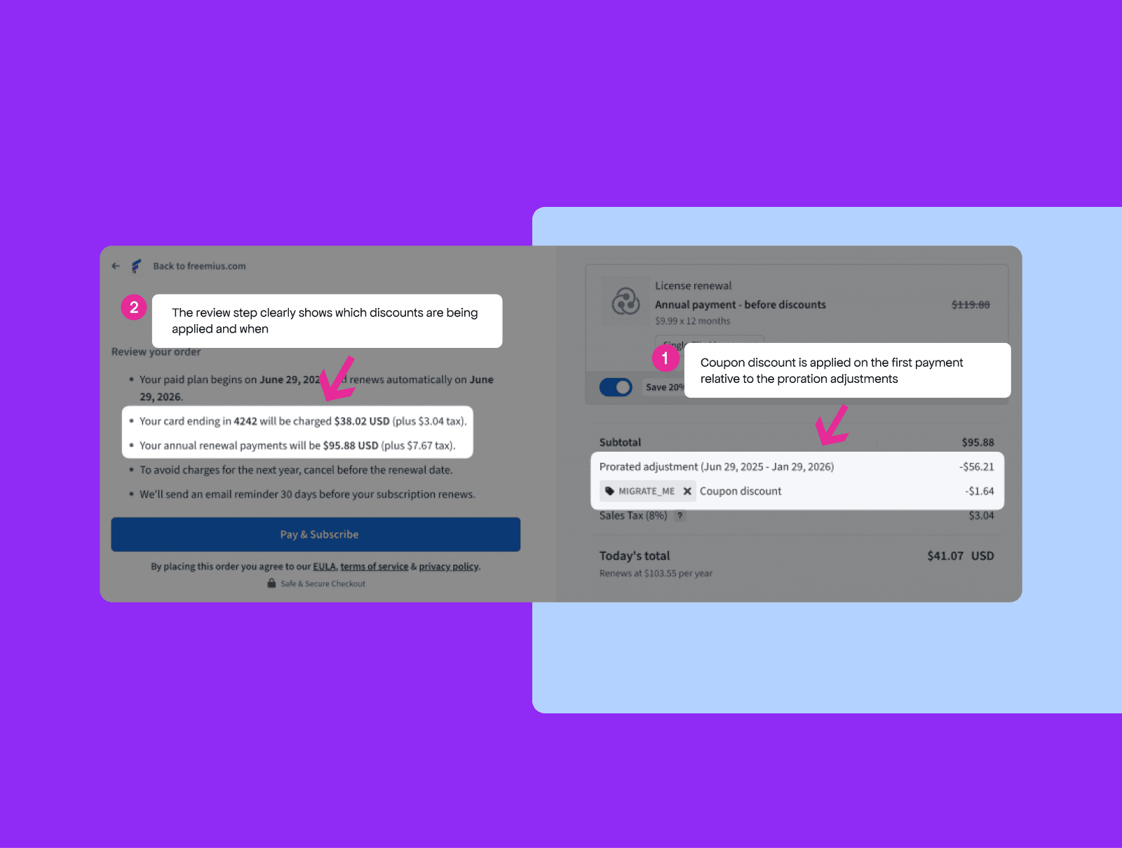 Freemius Checkout with migrated payment coupon applied