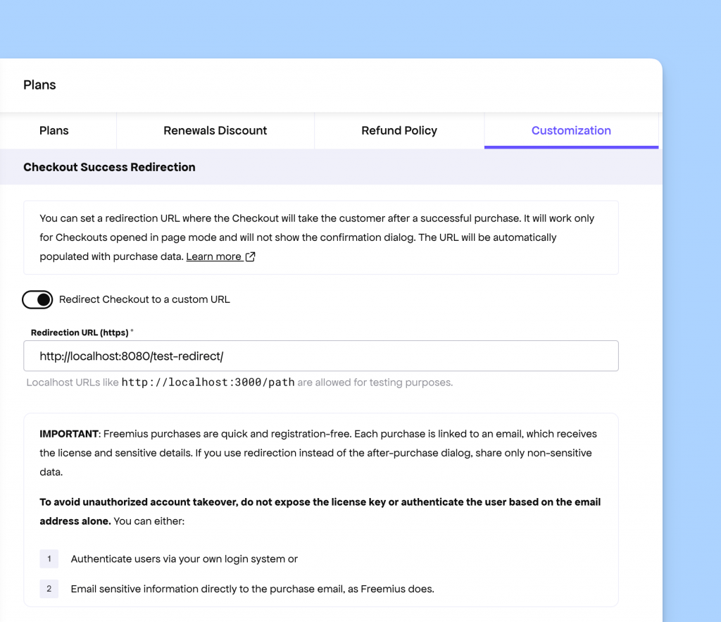 Enable redirect Freemius Checkout