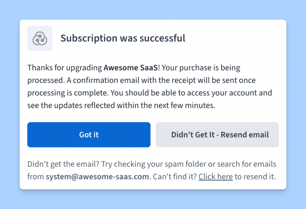 Freemius Checkout Success Dialog
