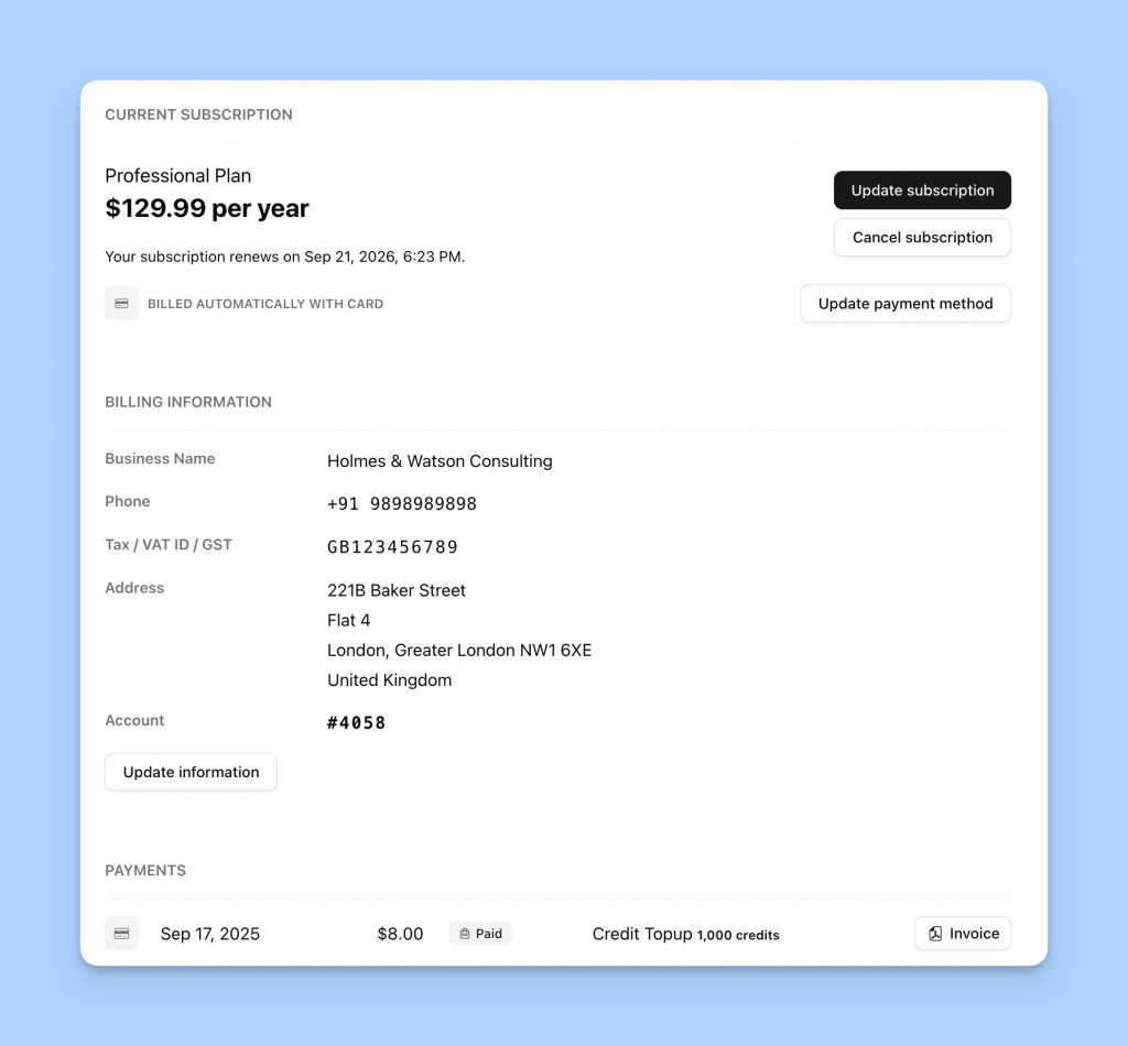 Freemius Customer Portal provided by the JS SDK and the React Starter Kit