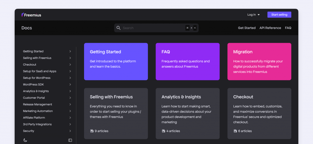 Freemius Documentation in Dark Mode