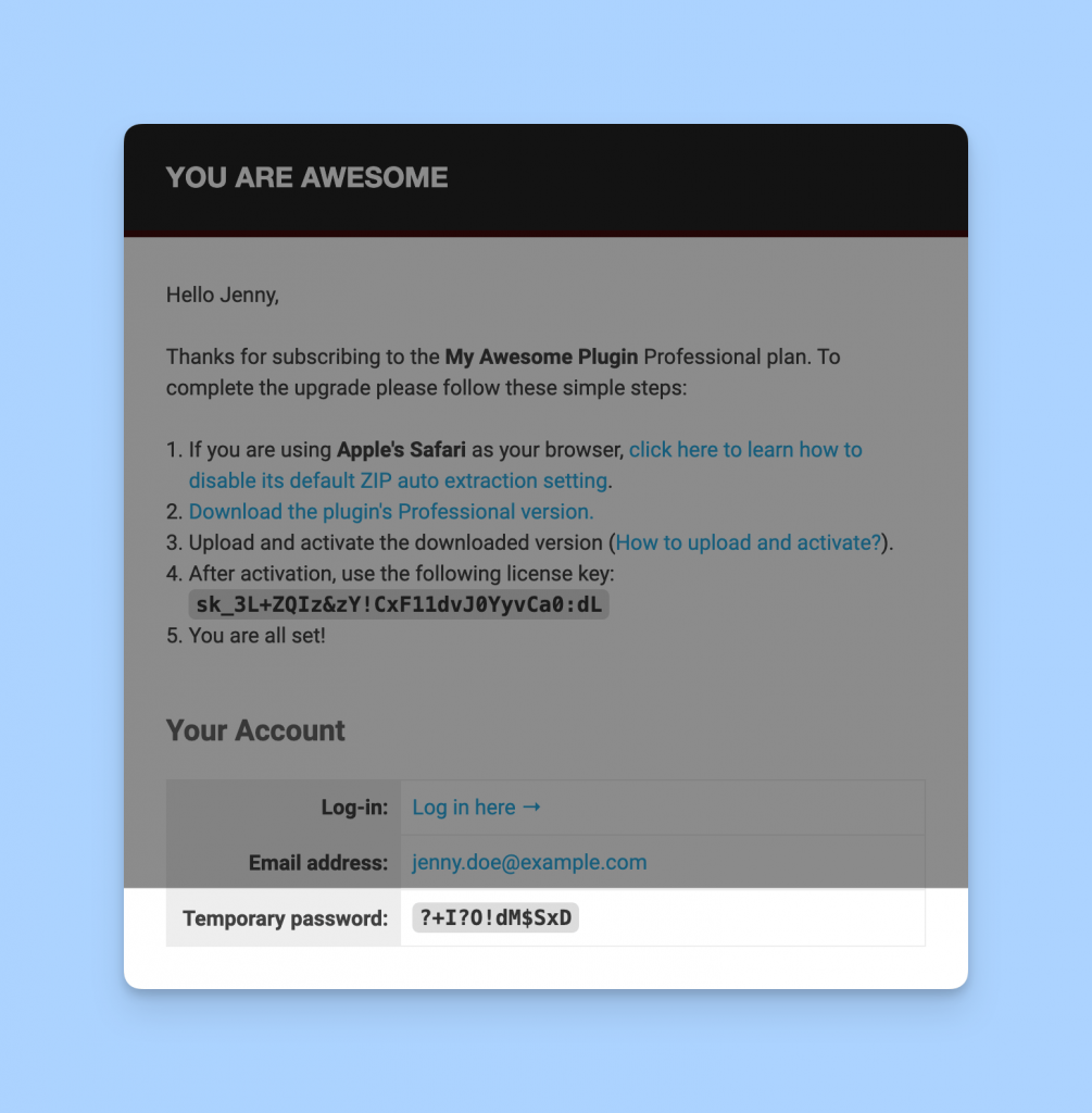 Temporary Password for Freemius Customer Portal