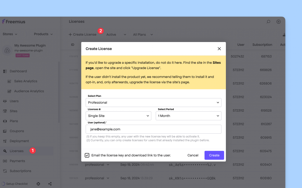 Freemius Developer Dashboard License Email Fix