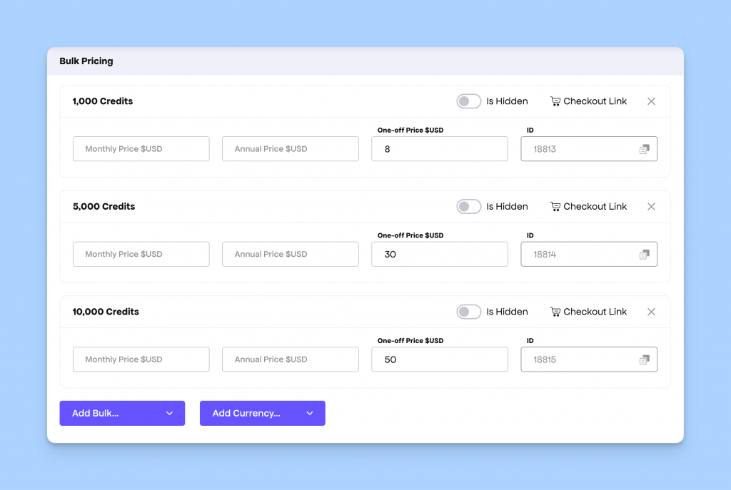 Bulk Pricing UI in the Freemius Developer Dashboard