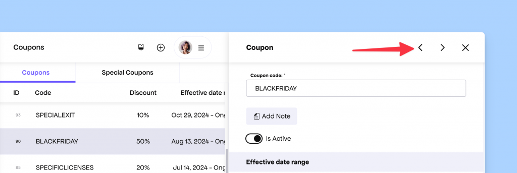 Sidepane navigation in Freemius Developer Dashboard