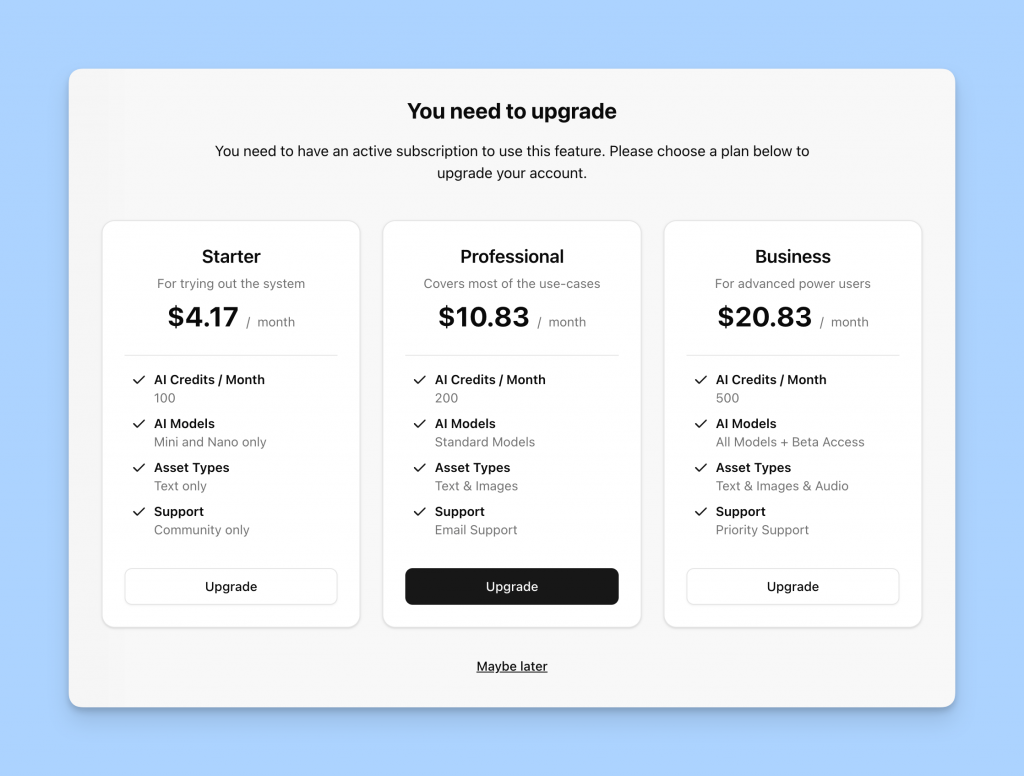 Paywall provided by the Freemius JS SDK & React Starter Kit
