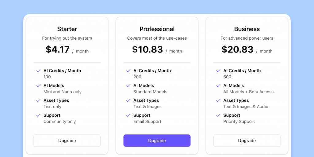 React Starter Kit Pricing Table UI