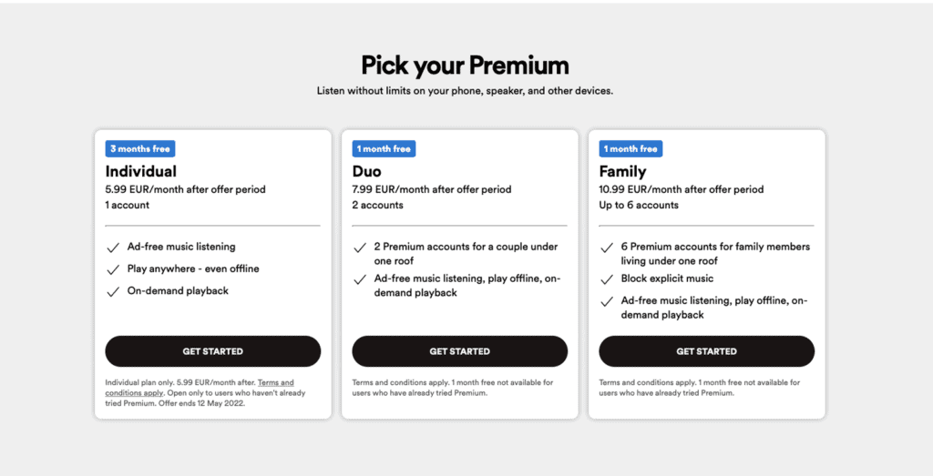 Decoy effect pricing example: Spotify