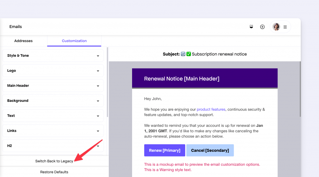 Restore email design