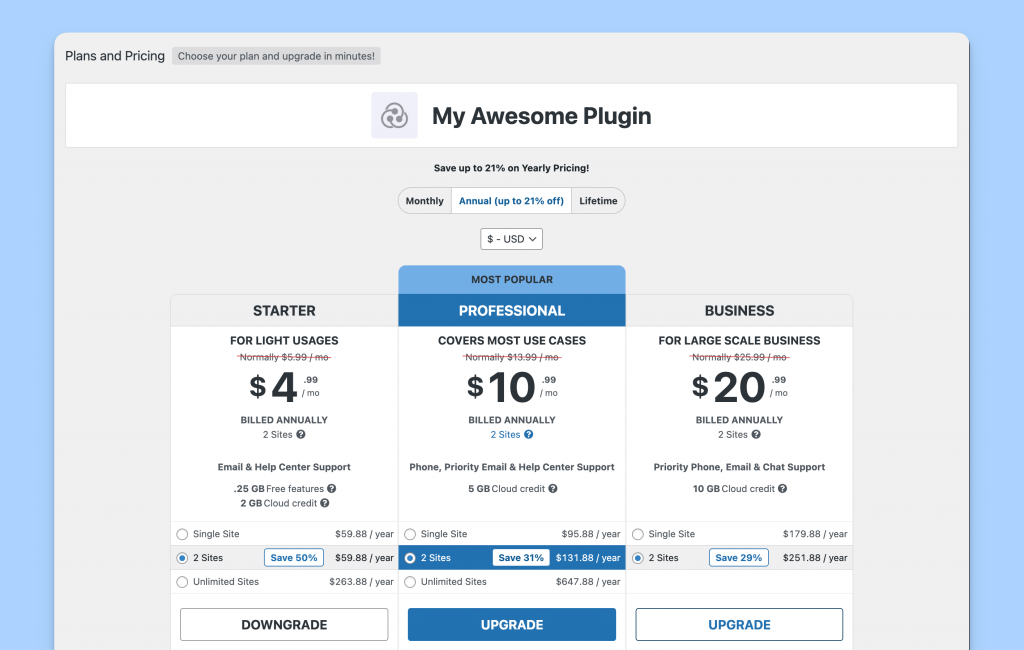 WP SDK Pricing Page