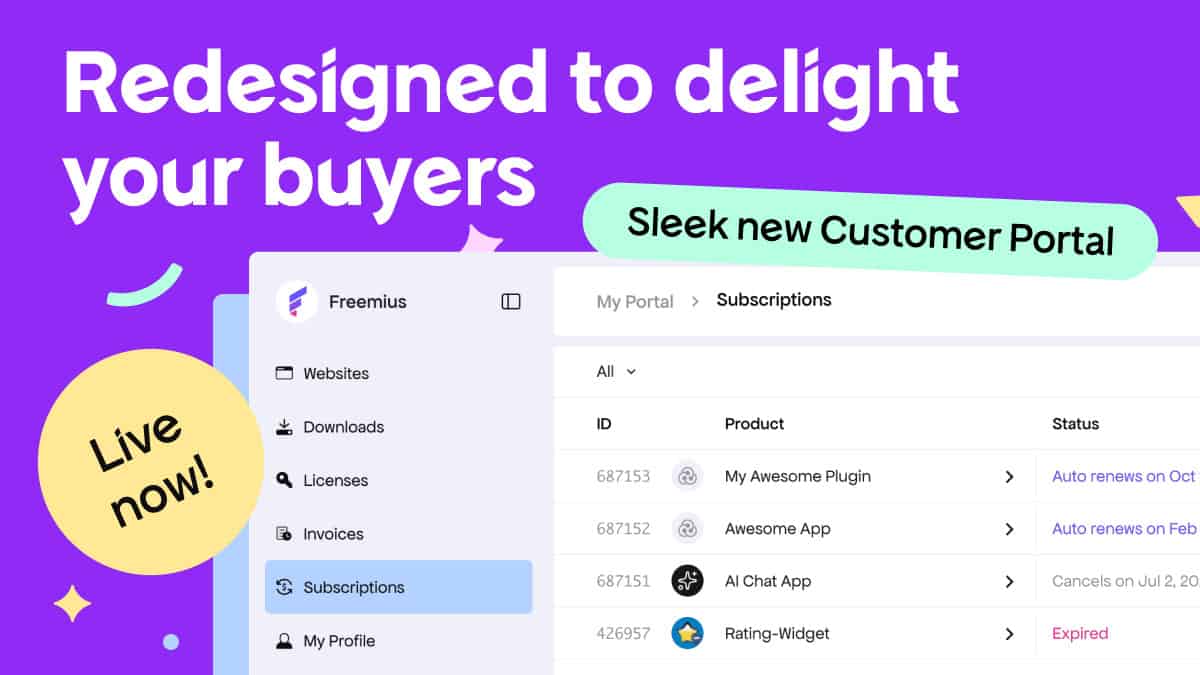 Release Notes: Customer Portal Redesigned, JavaScript SDK Adoption Underway, and Freemius Cart Now Supports License Upgrades