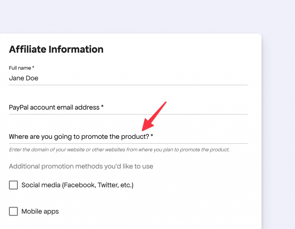 Affiliate Application Form in the Freemius Customer Portal
