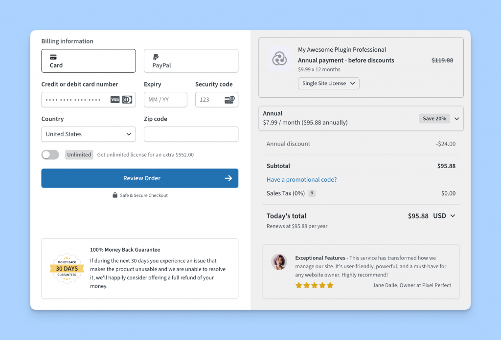 Freemius Checkout with the customized params