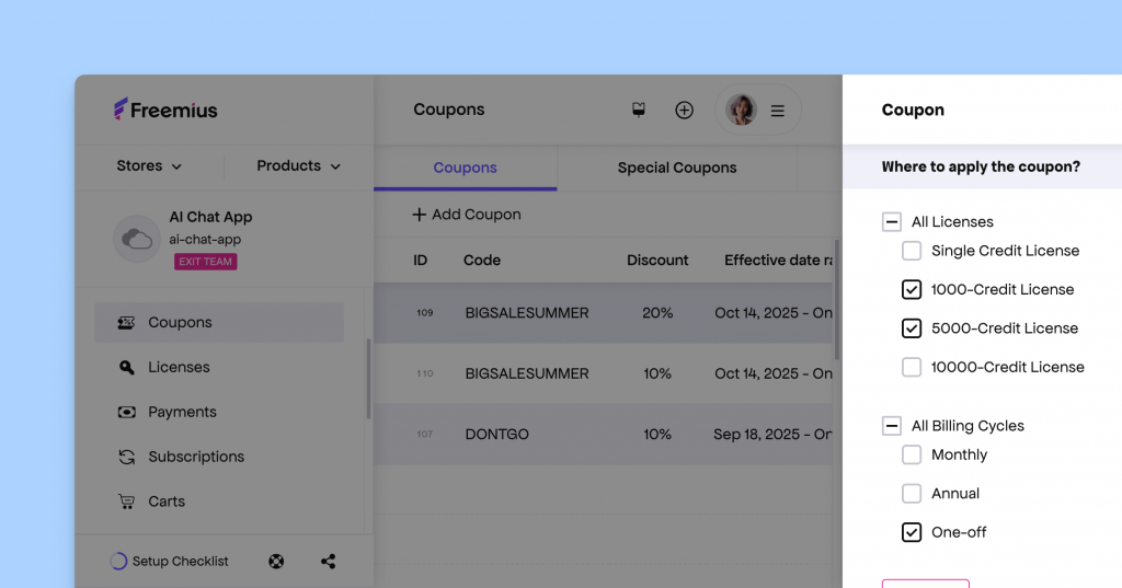 Improved coupons configuration UI