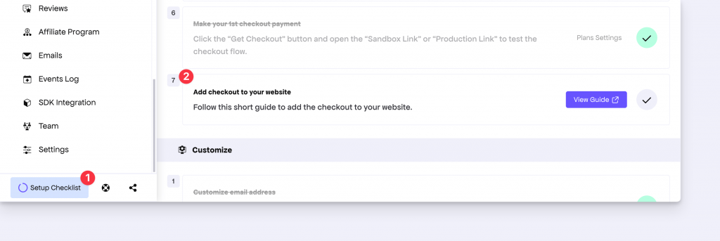 Access Freemius for WP Plugin from the Setup Checklist