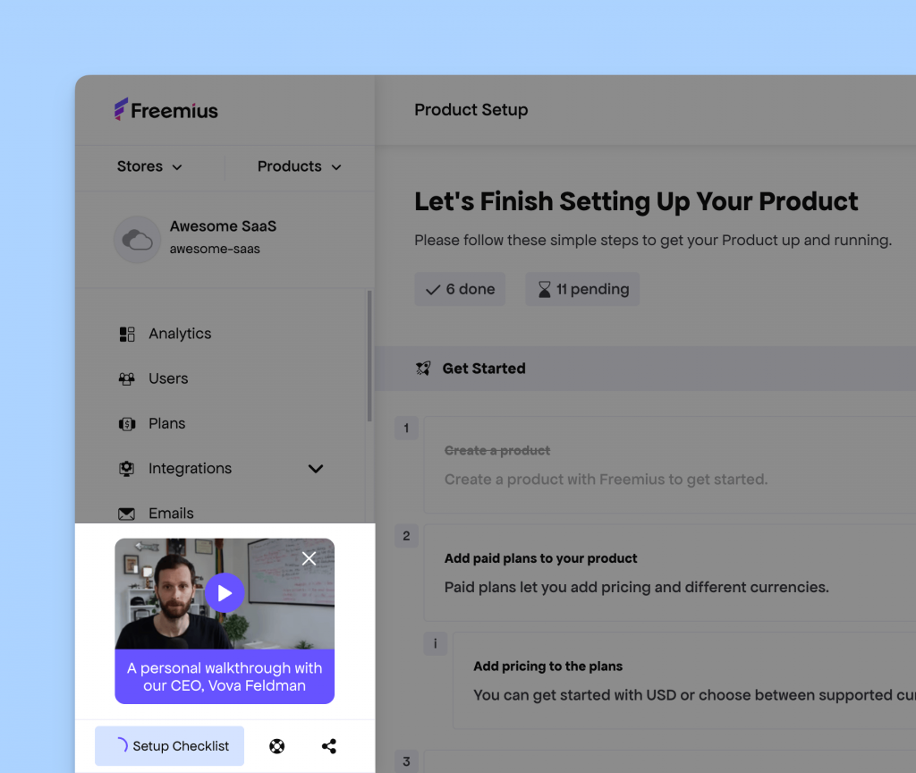 Freemius onboarding video