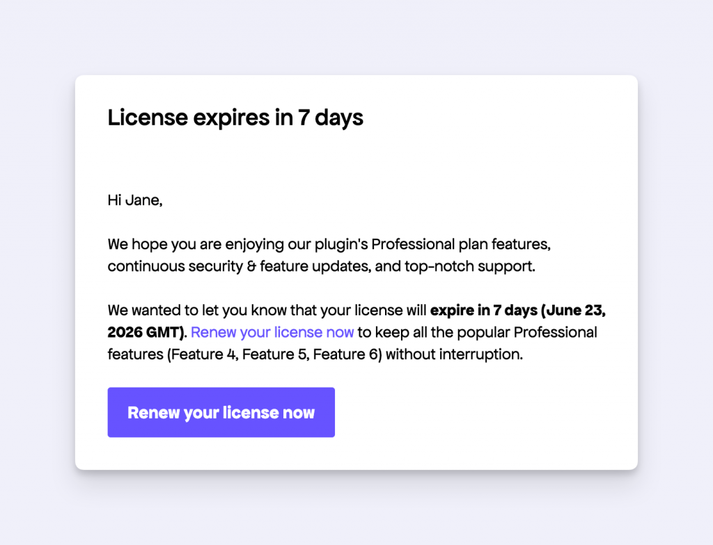 Freemius License Renewal Email