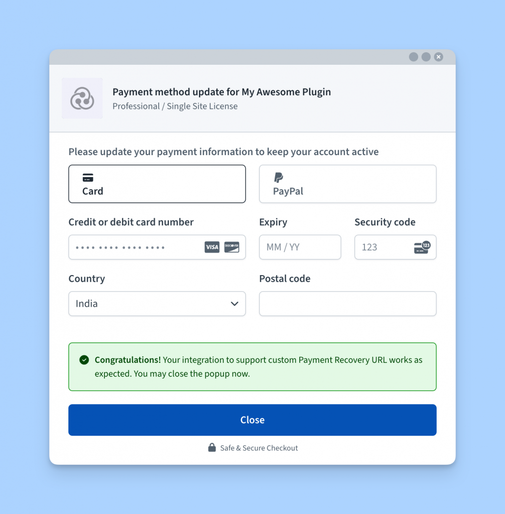 Demo payment recovery flow in Freemius