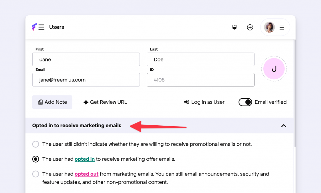 User marketing or GDPR status under the Freemius Developer Dashboard