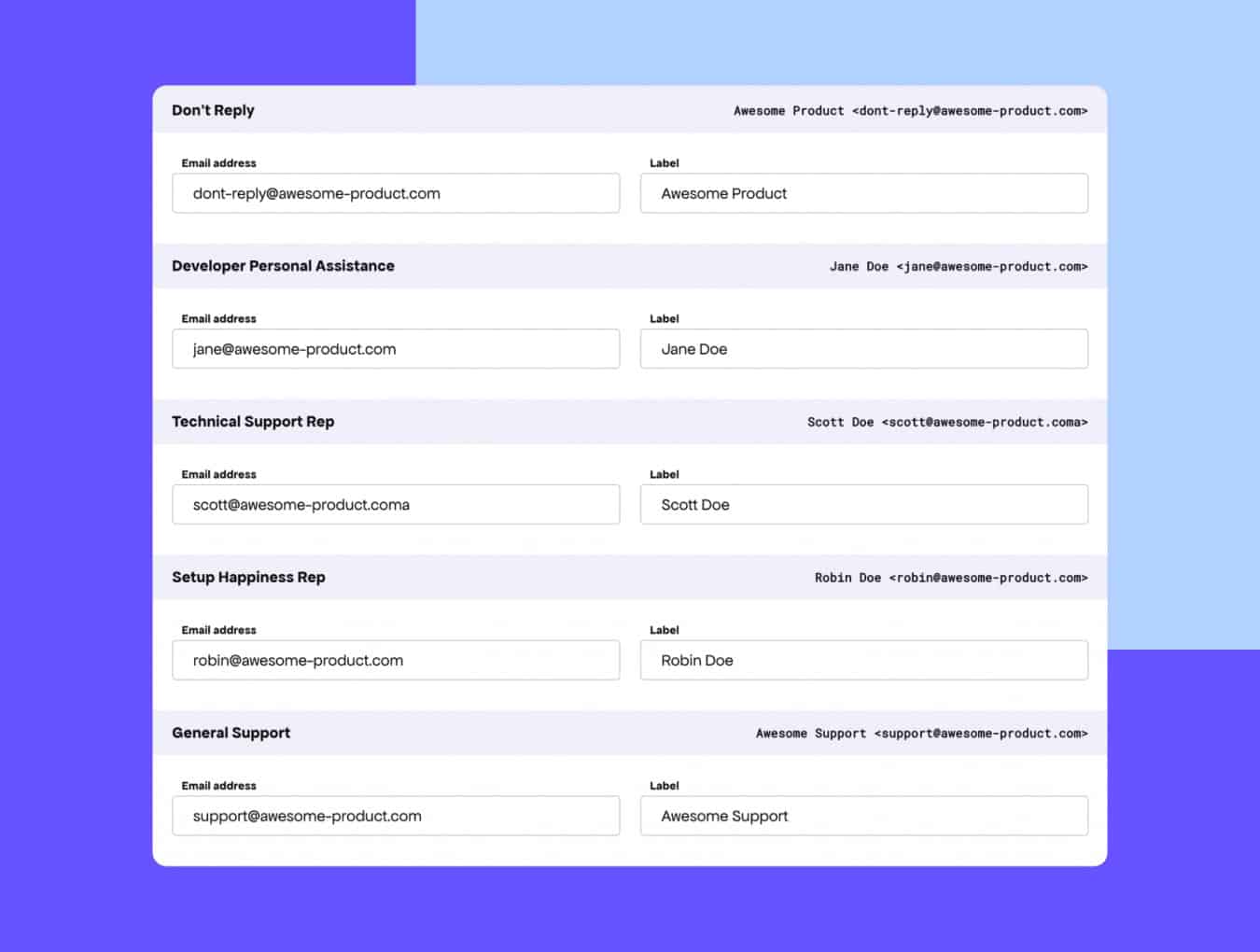Emails sections in the Developer dashboard
