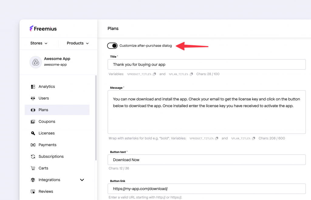 Checkout confirmation dialog customization for app products
