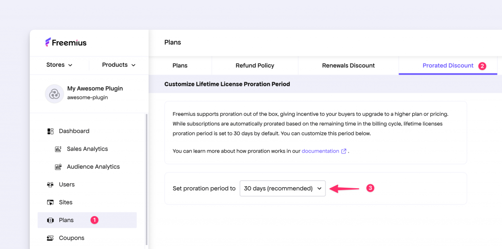Configure prorated discount