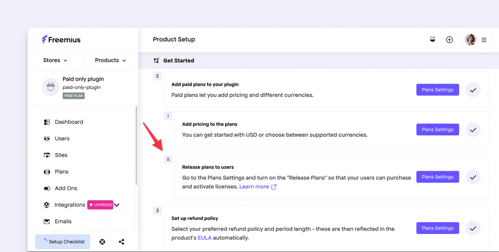 Release plans in setup-checklist onboarding