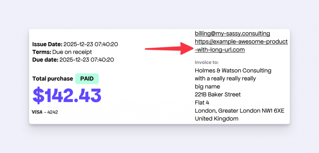 Breaking long URL in invoices