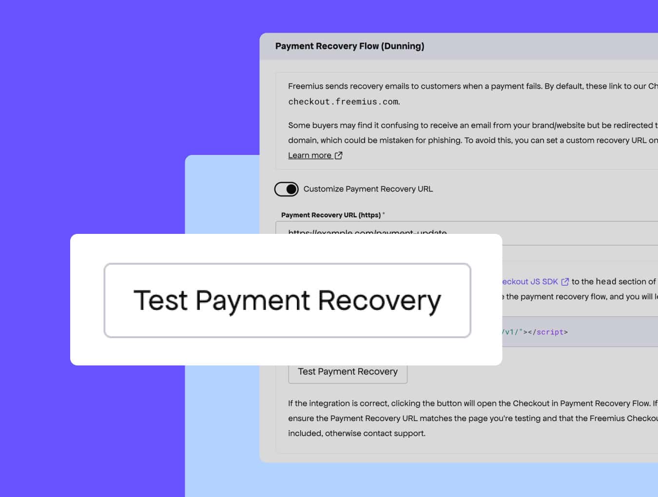 new test payment recovery button