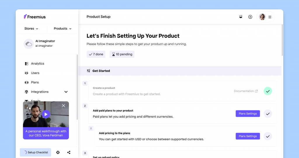 Onboarding Setup Checklist page