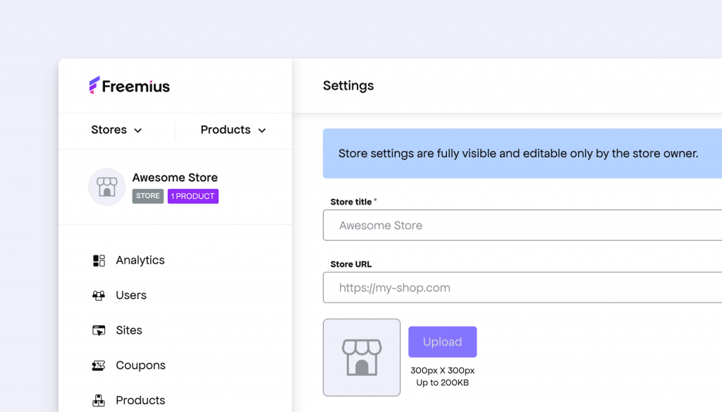 Freemius Store Config page for non team owners