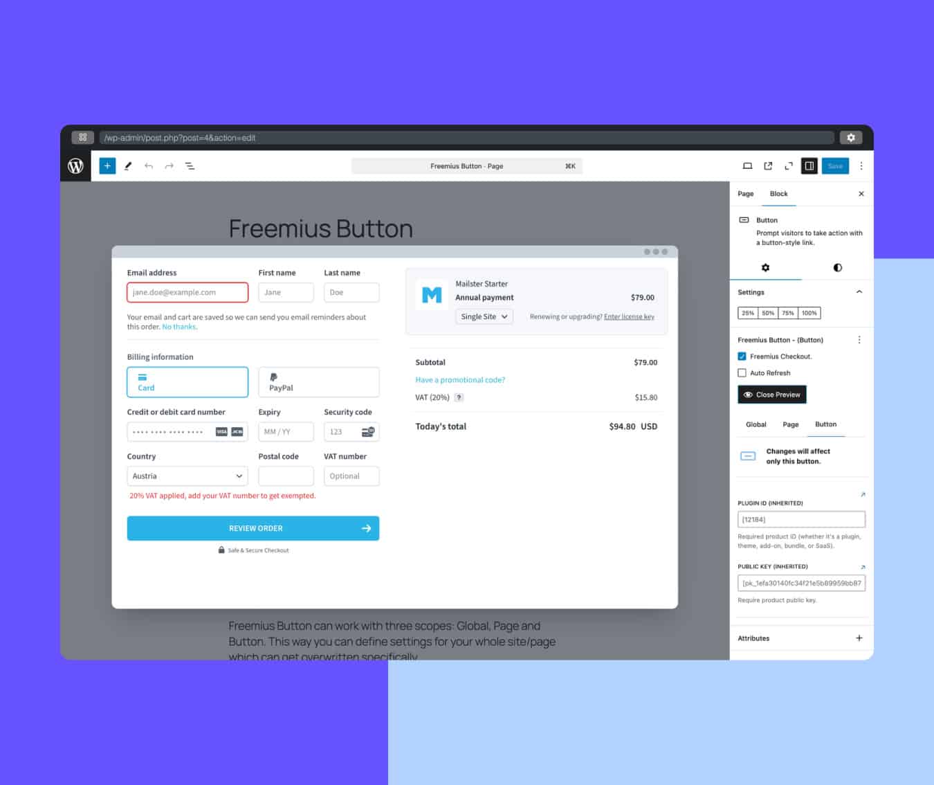 turning block-based button to a Freemius checkout button