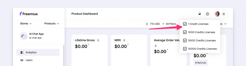 Live filtering UI in the Freemius Developer Dashboard