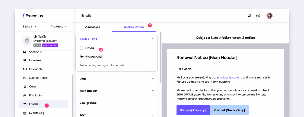 Email tone customization
