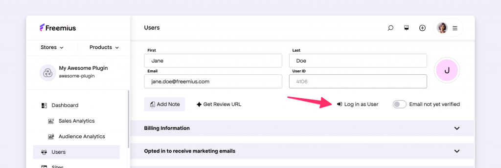 Login as user Developer Dashboard