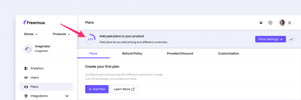 New onboarding header in Freemius Developer Dashboard