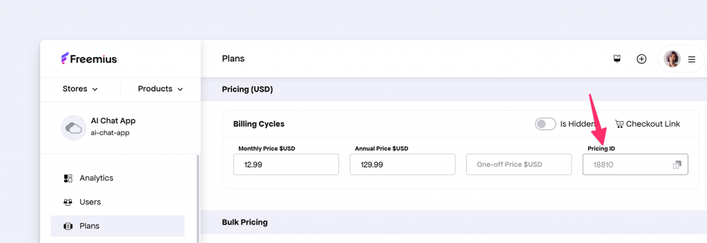 Freemius pricing ID