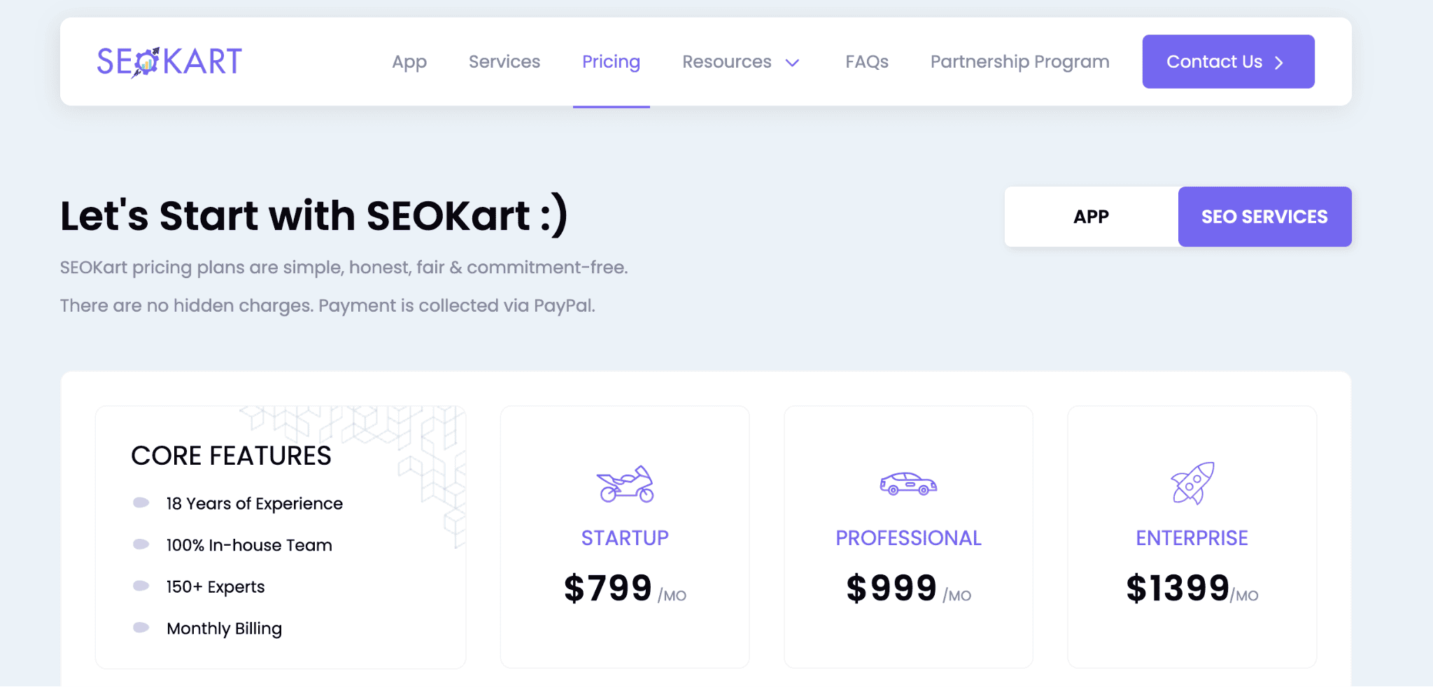 SEOKart pricing page