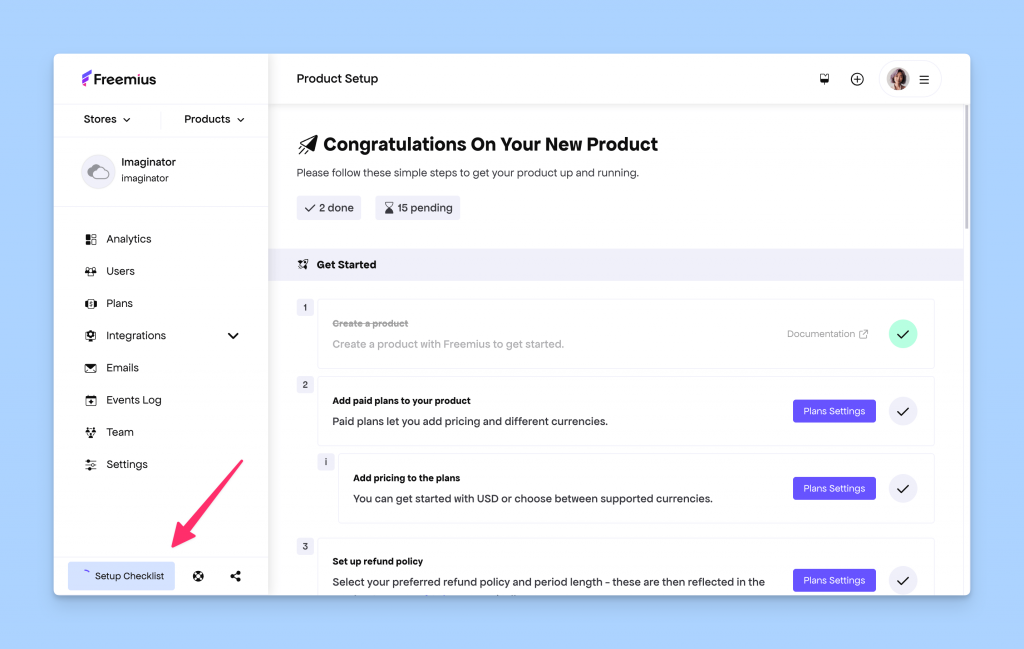 Setup Checklist page in Freemius Developer Dashboard