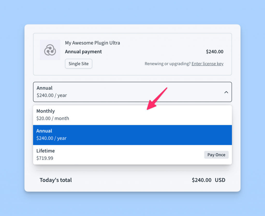 Checkout billing cycle selector