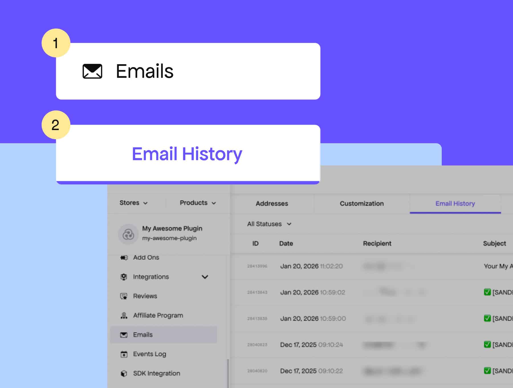 Email History to see every email Freemius sends