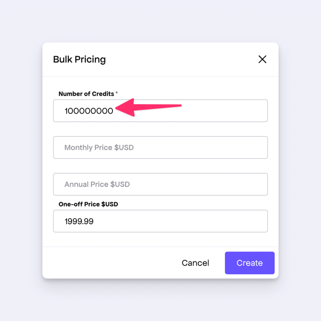 Bulk pricing supporting 100 million